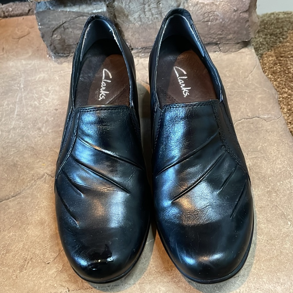 Nib Clarks Black Leather Block Heel Size 8.5m - image 3